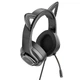 Ігрові дротові навушники HOCO W107 Cute Luminous Cat Ear Gaming Headphones |геймерська гарнітура, провідні, 40-мм динаміки, USB + AUX 3.5 мм, гнучкий мікрофон, кабель 2 м, підсвічування, котячі вушка| Чорно-зелений - зображення 4