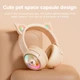 Наушники Onikuma беспроводные Bluetooth игровые Cat Ear с RGB, AUX и Type-C, 55 часов Бежевые (B5) - изображение 5