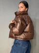 Куртка женская Lady Yep 10015 короткая глянцевая пуффер 42 коричневая - изображение 3