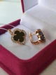 Серебряные серьги в стиле Van Cleef Ван Клиф клевер с Ониксом в позолоте (СТ-805онп) - изображение 1