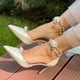 Женские туфли свадебные атласные и брошью жемчуг и ремешком 7,5 см, цвет белый 26см-42р, T-0171-13-1-42 - изображение 2