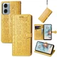 Чохол Embossed Cat and Dog для Motorola Moto G04s книжка шкіра PU з візитницею жовтий - зображення 1