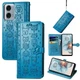 Чехол Embossed Cat and Dog для Motorola Moto G04s книжка кожа PU с визитницей голубой - изображение 1