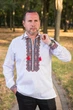 Вышиванка мужская льняная Varetti с отложным воротником , Белый с красным, L - изображение 3