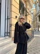 Стильний літній костюм жіночий однотонний з штанами та піджаком-кімоно льон жатка S-L чорний - зображення 3