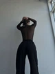Женский лонгслив-кофта из сетки с вырезом для пальца прозрачный черный, размер 40/44 SH270 - изображение 4
