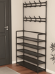 Вішалка підлогова стійка для одягу та взуття металева GTM Clothes Rack 172 х 60 х 26 см Стелаж з полицями для взуття та гачками Black - зображення 8