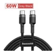 Кабель Baseus Cafule USB Type-C to USB Type-C 1 м 3A PD 60W Black/Grey (CATKLF-IG1) - зображення 2