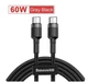 Кабель Baseus Cafule Type-C to Type-C PD 2м 3A PD 60W Black/Grey CATKLF-HG1 - изображение 2