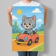 Постер для детской комнаты Серый котик на розовом автомобиле А3 30х42 см (DYT023_А2) - изображение 1