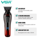 Триммер аккумуляторный для стрижки волос VGR V-998 RED, 4 насадки, LED дисплей - изображение 4