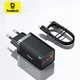 Сетевое зарядное устройство 65W Baseus GaN5 Pro CCGP120201 три порта 2Type-C + USB-зарядка для ноутбука с функцией быстрой зарядки QC4.0/PD3.0 + кабель Type-C to Type-C 1м Black - изображение 1