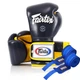 Боксерские перчатки Fairtex натуральная кожа 18 унций синие желтые. (658068) - изображение 1