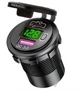 Врезная USB розетка в авто с вольтметром QC 3.0 USB + PD Type-C 12В-24В, зеленая - изображение 1