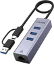 USB-хаб Unitek 4-in-1 Ethernet 3 x USB A 5Gbps USB-C з адаптером USB A Space Grey (Y-3088B) - зображення 1