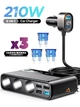 Розгалужувач прикурювача автомобіля 3 гніздаUSB-C PD36W + USB-A QC3.0 18W + 3USB-A з кабелем 1м з вимикачем на кожну розетку з вольтметром Joyroom 210W 9in1 - зображення 1