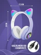 Наушники с ушками беспроводные Cat 28 с Bluetooth и подсветкой / сиреневые - изображение 4
