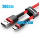 USB кабель 2м для быстрой зарядки USB-A - Type-C QC 3.0 Baseus TZCATLZJ-22 красный - изображение 1