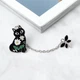 Двойной значок BROCHE брошь бижутерия Животные Кошка со стрекозой чёрно-серебристый BRGV115098 - изображение 3