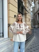 Жіноча вишита сорочка на зав'язках із коричневим орнаментом 2XL бежева (1273) - изображение 1