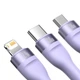 Кабель Baseus Flash Series Ⅱ One-for-three Fast Charging Data Cable USB to M+L+C 100W 1.2m Purple (CASS030005) - изображение 4
