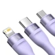 Кабель Baseus Flash Series Ⅱ One-for-three Fast Charging Data Cable USB to M+L+C 66W 1.2m Purple (CASS040005) - изображение 5