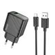 Мережевий зарядний пристрій Hoco CS21A, 1USB, QC 18W, кабель USB to MicroUSB, Чорний - зображення 1