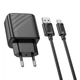 Мережевий зарядний пристрій Hoco CS21A, 1USB, QC 18W, кабель USB to Type-C, Чорний - зображення 4