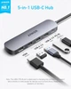 USB-хаб Anker USB-C Hub 5 in 1, 2xUSB-A 2.0, 1xUSB-A 3.0, USB-C PD 90Вт, HDMI 4K@30Гц, 0.25м, grey (A8357) - зображення 2