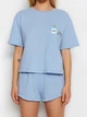 Пижама (футболка + шорты) женская Trendyol THMSS22PT0422 S Light Blue (8683048212578) - изображение 4