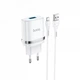 Сетевое зарядное устройство Hoco N1, USB, 12W, белое, кабель USB to MicroUSB - изображение 1