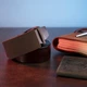 Ремень из натуральной кожи с матовой автоматической пряжкой Vintage 20217 Коричневый - изображение 6