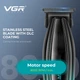 Професійний тример VGR V-974 Green для стрижки волосся та бороди, машинка з DLC лезами, 8000 об/хв, 2500 мА·год, LED-дисплей, акумуляторний тример з насадками для барбера та дому - зображення 2