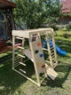 Детский деревянный уличный игровой спорткомплекс Акварелька- outdoor 2, шведская стенка, гладиаторская сетка, рукоход, горка, кольца, счета, скалодром, веревочная лестница, качеля - изображение 13
