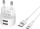 Мережевий зарядний пристрій Borofone BA23A, 2 USB, 2.4А, білий, кабель USB to Type-C - зображення 3