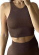 Топ в рубчик женский из микрофибры с открытыми плечами Giulia Halter Top RIB Deep Taupe S/M Коричневый - изображение 1