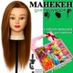 Учебная голова манекен с прошитыми волосами для парикмахера, с подарочным набором для плетения, 70см 30% натур.волос рижее-золото - изображение 1
