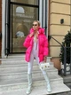 Женская зимняя куртка с капюшоном малинового цвета 39427 One Size - изображение 2
