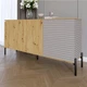 Комод закрытый в гостиную на черных металлических ножках LION Грей 154x38x76,5 см Дуб Артизан/Кашемир (LION-041809) - изображение 1