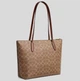 Женская сумка Coach Zip Top Tote Bag In Signature Canvas Tan/Brown CBT20 - изображение 2