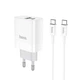 Мережевий зарядний пристрій Hoco C80A USB, 3.1A PD, QC3.0 18W Type-C-Type-C 1m, White - зображення 1
