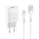 Сетевое зарядное устройство Hoco C72A USB 2.1A Lightning 1m, White - изображение 1