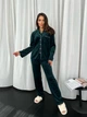 Піжама жіноча тепла велюр кант (штани+сорочка) XL-XXL зелений - зображення 1