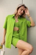Модный женский салатовый льняной комплект Alessandra повседневный легкий для пляжа прогулок активного отдыха подростков и женщин/S - изображение 7