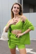 Модный женский салатовый льняной комплект Alessandra повседневный легкий для пляжа прогулок активного отдыха подростков и женщин/S - изображение 3