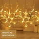 Гірлянда-штора Зірки та сніжинки 3×0,9 м 145 LED 10 фігур з 8 режимами IP44, Світлодіодна новорічна завіса від мережі 220 В для вікон, стін, каміна, фотозон та святкового декору, Жовтий - изображение 5