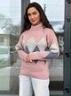 Жіночий теплий светр із горловиною рожевого кольору 30268 One Size - зображення 6