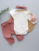 Детский комплект (боди + ползунки + повязка) для девочки Бант 62 см молочно-пыльная роза - изображение 1