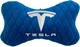 Подушка на подголовник автомобиля EVAtech из алькантары 27 х 16 см Tesla голубая с голубой нитью малый ромб (SPALMRLLV040) - изображение 1