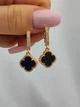 Серебряные серьги в стиле Van Cleef Ван Клиф клевер с Ониксом длинные в позолоте (СТ-1735п) - изображение 2